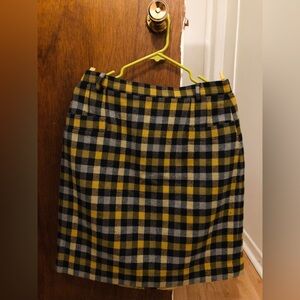 Henry White Plaid Lambswool Skirt - Deep Navy Blue and Yellow